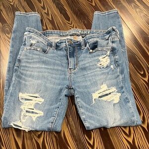 American Eagle Outfitters Women's Light Blue Distressed Skinny Jeans